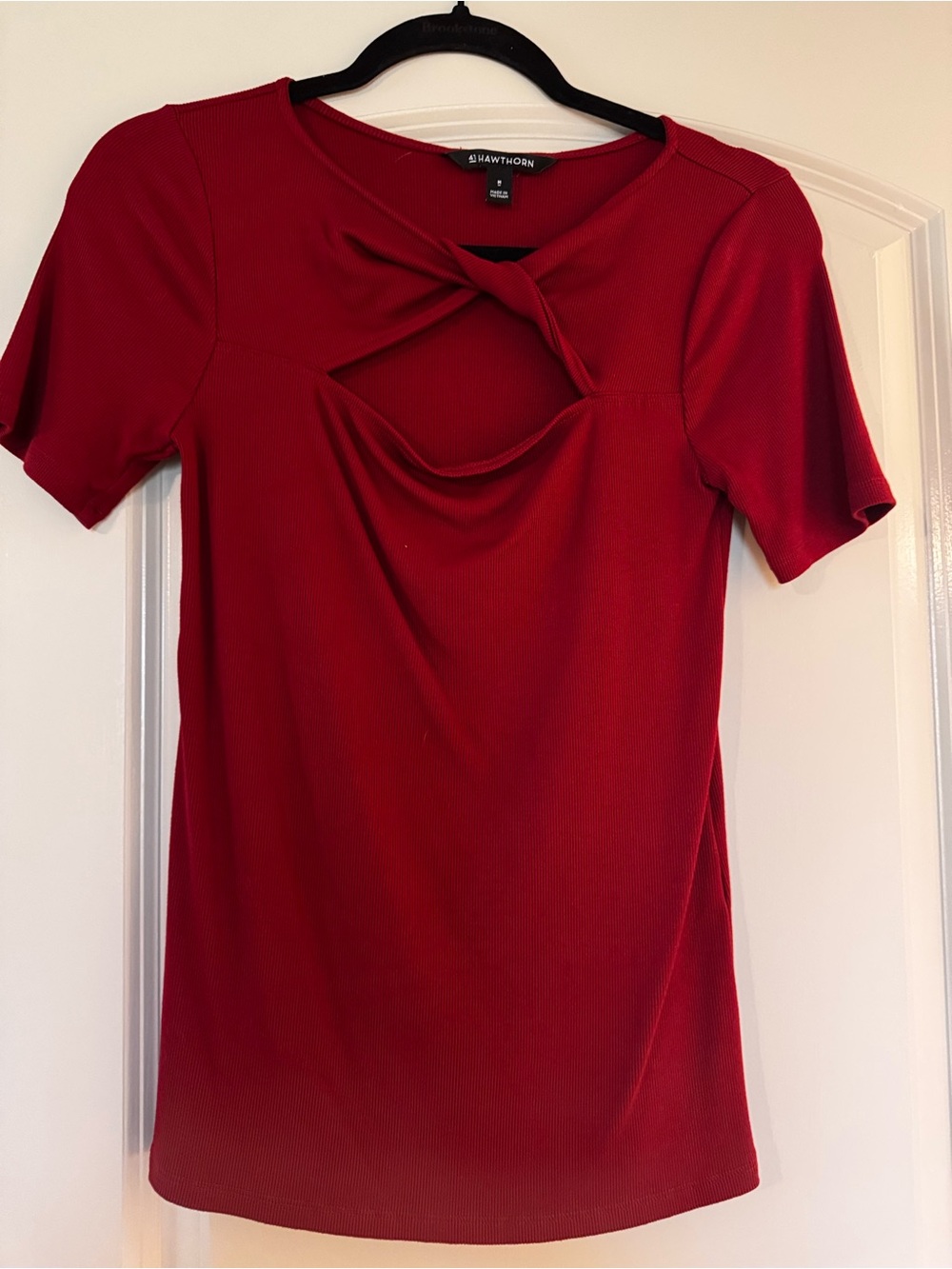 Red Twist-Front Short Sleeve Top